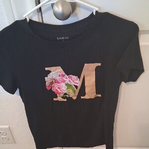 Black T-Shirt With Floral M